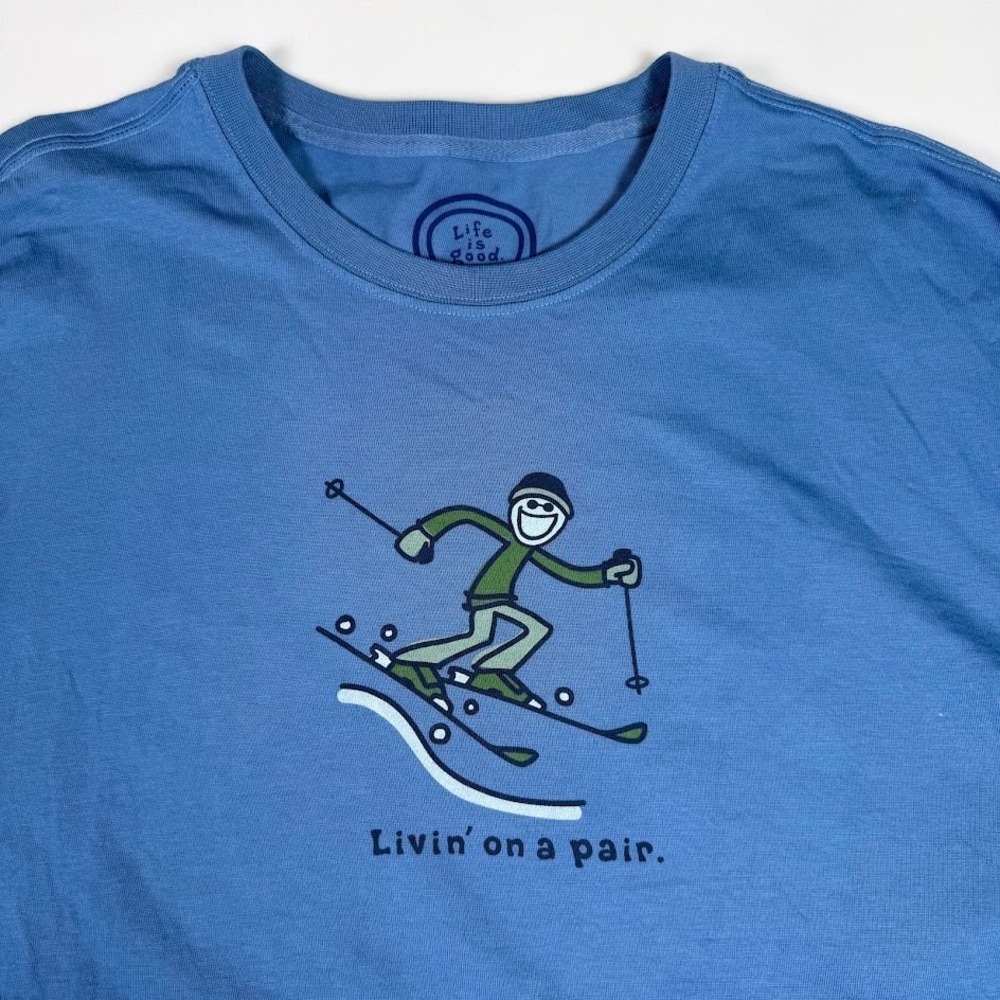 Life Is Good Shirt Mens Large Blue Ski Graphic Long Sleeve Livin On A Pair